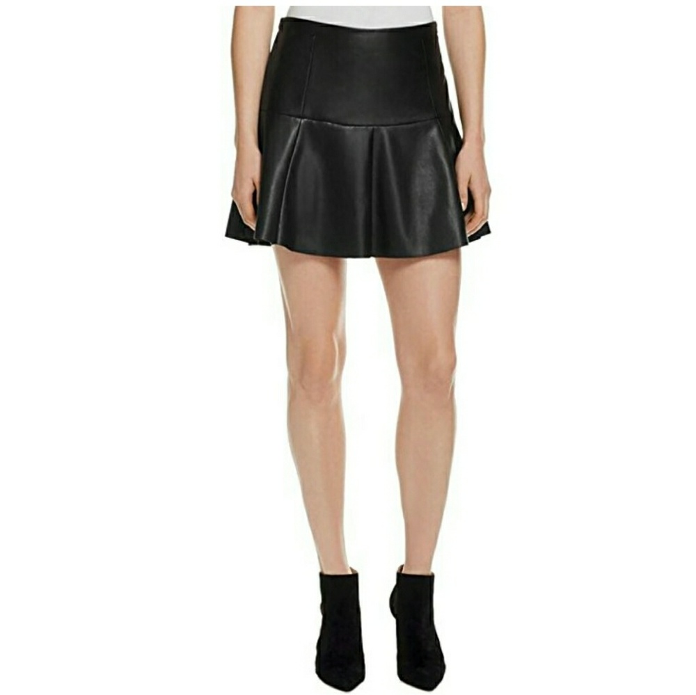Black Faux Leather Skater Skirt
